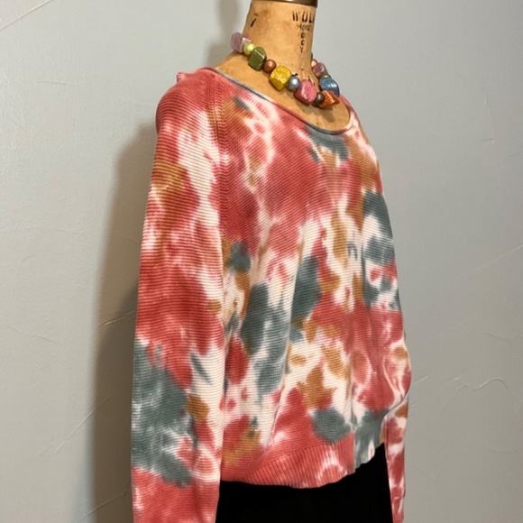 SALE * LOU GRAY TIE DYE KNIT TOP GREY CORAL M/P MED PETITE - Picture 2 of 3